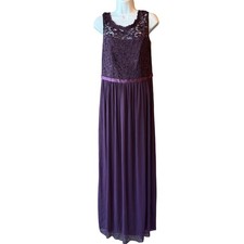 Davids Bridal Plum Lace Chiffon Maxi Dress Sleeveless Size 10 NEW With Tag