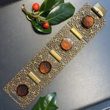 Vintage BOMAE Bracelet Estate Jewelry Pre-owned Filigree Die Struck Etched Glass