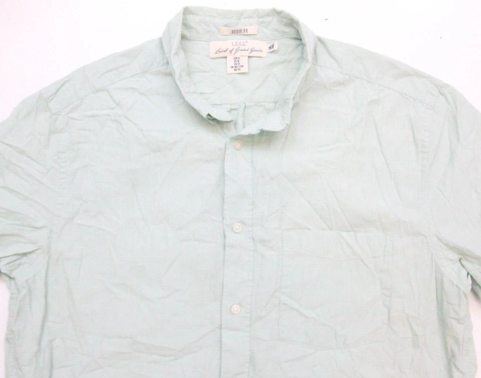 Camisa de Vestir H&M LOGG Azul Bolsillo Manga Corta Algodón Extra Grande XL Para Hombre 1-812 Foto 2 de 4