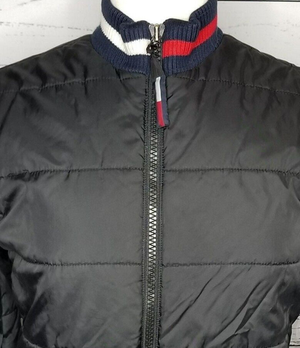 Vtg Tommy Hilfiger Tommy Girl Medium Puffer Coat Black Zip Front Logo Flag - Bild 3 von 12