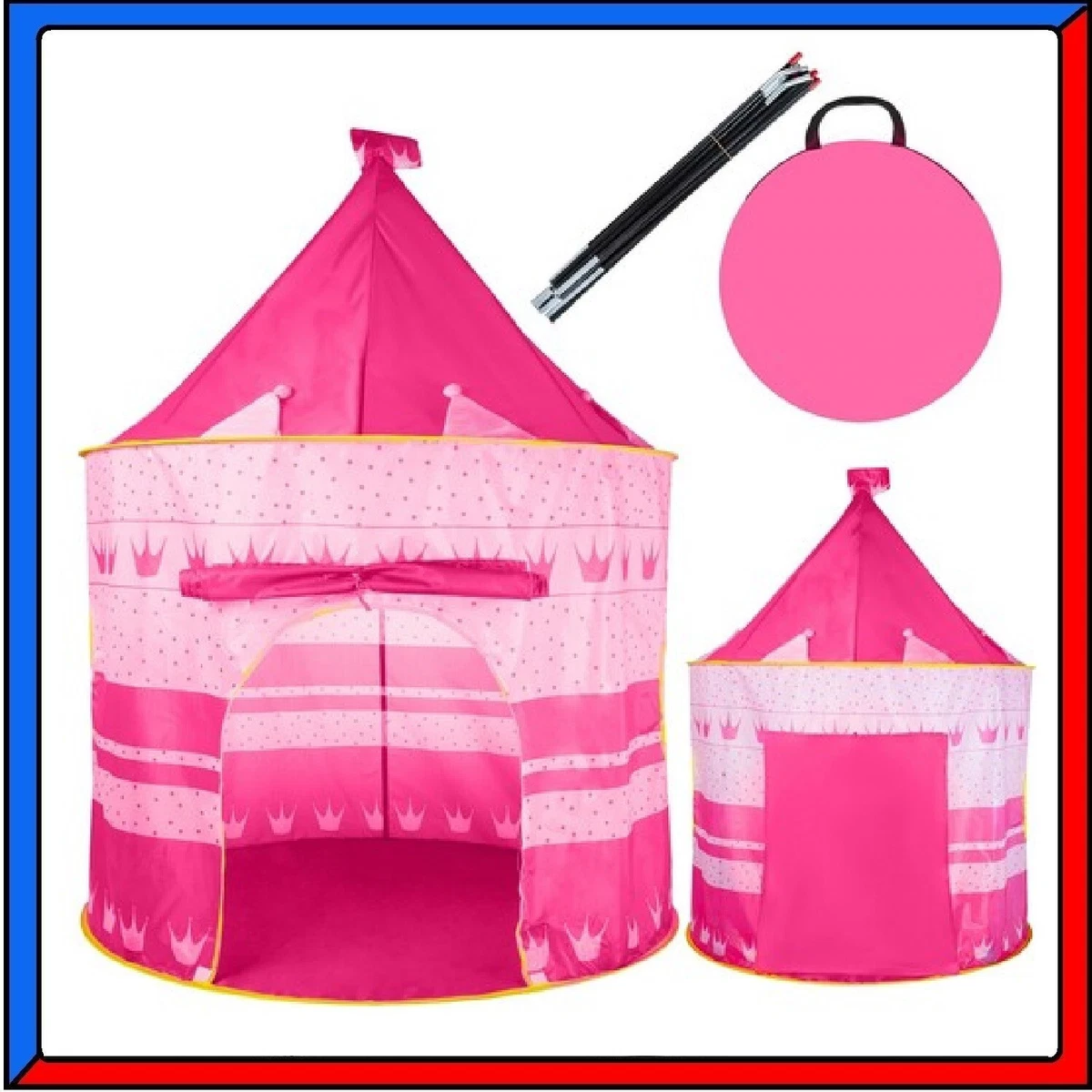 RELAX4LIFE Tenda da Gioco per Bambini con 10 Luci Stellari Luminose, 2 Finestre e Tappetino Imbottito, Ideale per Bambini 3-8 Anni, 125x100x127 cm (ROSA