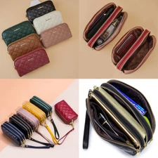 Women's Leather Small Card Coin Purse Multiple Zipper Change Purse Clutch Bag US