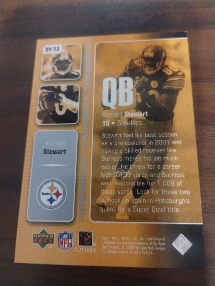 2002 Upper Deck - Synchronicity Plaxico Burress, Kordell Stewart #SY-13 - Image 2 of 2