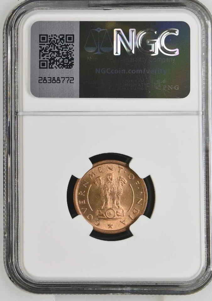 India 1 Pice 1953B NGC MS 64 RB - Image 2 of 2