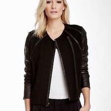 Vince Leather Jersey Moto Jacket Size Xs