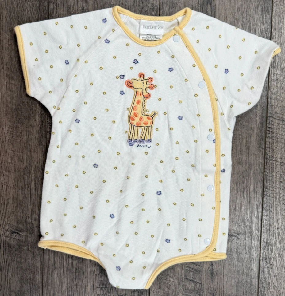 Baby Girl Boy Clothes Vintage Carter's 6-9 Month EMU Yellow Giraffe Romper