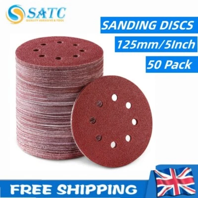 125MM 5 INCH 50 PACK SANDING DISCS 320 GRIT HOOK AND LOOP ORBITAL SANDER PADS UK