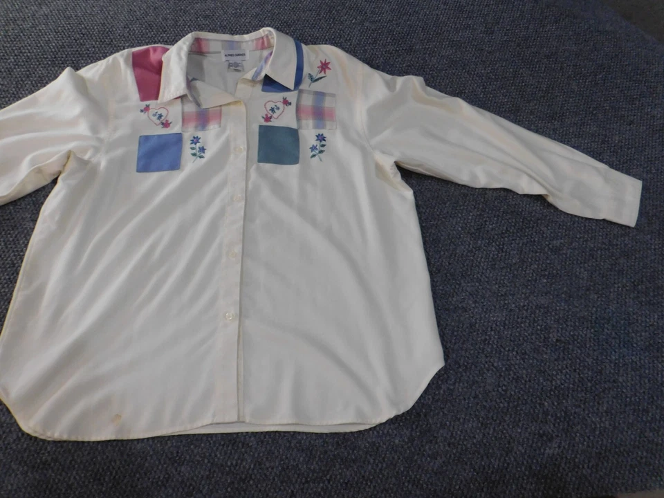 Alfred Dunner Top Talla 20 Blanco Mujer Bolsillos Florales Botones Poliéster Algodón Foto 3 de 4