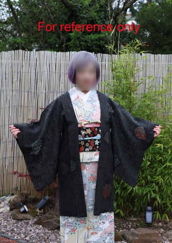 vintage Japanese kimono silk chirimen black silver metallic urushi fabric 5 - Picture 24 of 24