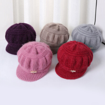 Women Warm Beanie Cap Hat Winter Thick Knitted Grandmother Windproof Solid  Color
