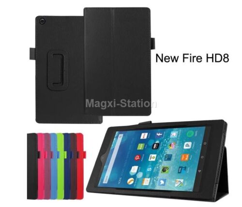 Folio PU Leather Smart Cover Stand Case For Amazon Kindle Fire HD 8 2016 6th Gen - Photo 1 sur 21
