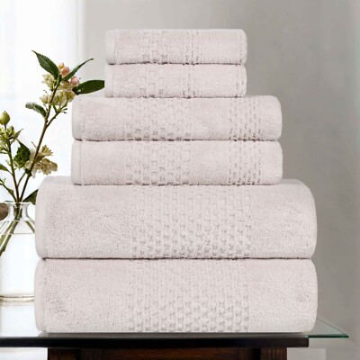Playa Zero Twist Cotton Medium Weight Solid Waffle Textured 6 Piece Towel Set