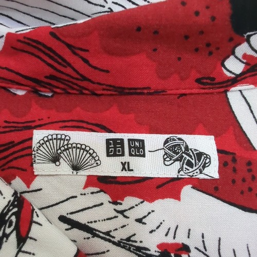 Uniqlo Japanese Art Mens Red & White Crane Lightweight Hawaiian Rayon Shirt XL - Picture 8 of 15
