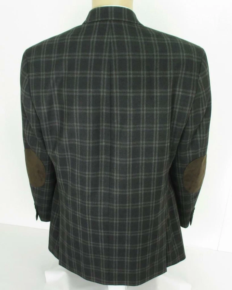 44R Van Heusen Gris Cuadros Rayón Ante 2 Botones Chaqueta Hombre Deporte Abrigo - Imagen 2 de 4