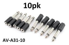 10-Pack of 3.5mm Mono Jack to 1/4" Mono Plug Adapters, CablesOnline AV-A31-10