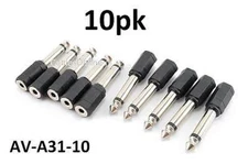 10-Pack of 3.5mm Mono Jack to 1/4" Mono Plug Adapters, CablesOnline AV-A31-10