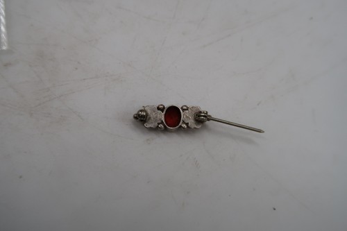 Vtg Sterling Silver 925 Floral Bar Brooch Red Faceted Stone Bead Fine Jewelry - Picture 6 of 7
