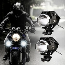 2PCS Motorcycle Fog Light LED 6000K Headlight 12V 3 Modes Spot Lamp With Switch