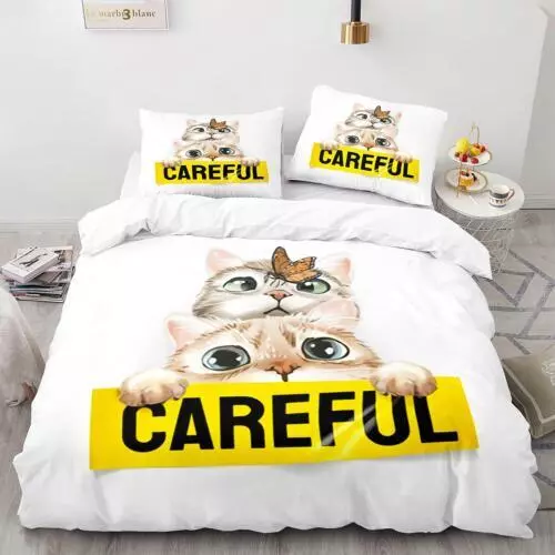 Cats Quilt Duvet Cover Pillowcase Pets Bedding Set Single Double King Size Hot - Picture 58 of 63