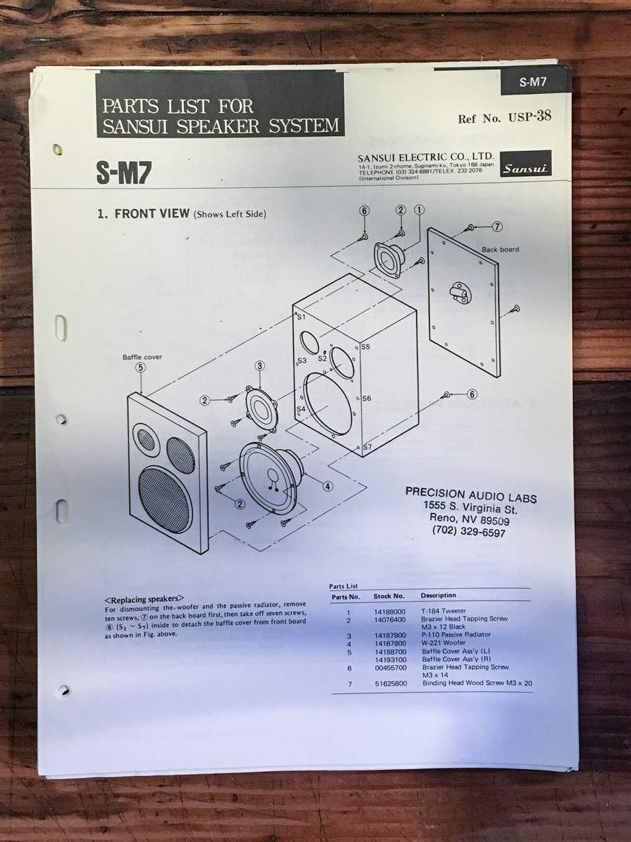 ＳＡＮＳＵＩコンポスピカー５個セット(説明書有り) Sansui SP-M7 Speaker Parts List Manual *Original* | eBay