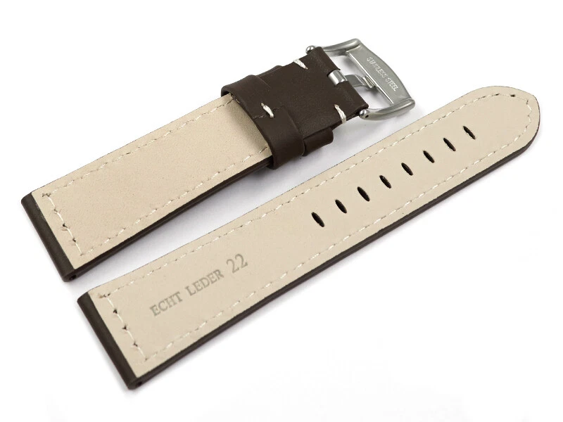 Bracelet de montre cuir boucle ardillon large marron fonc 18