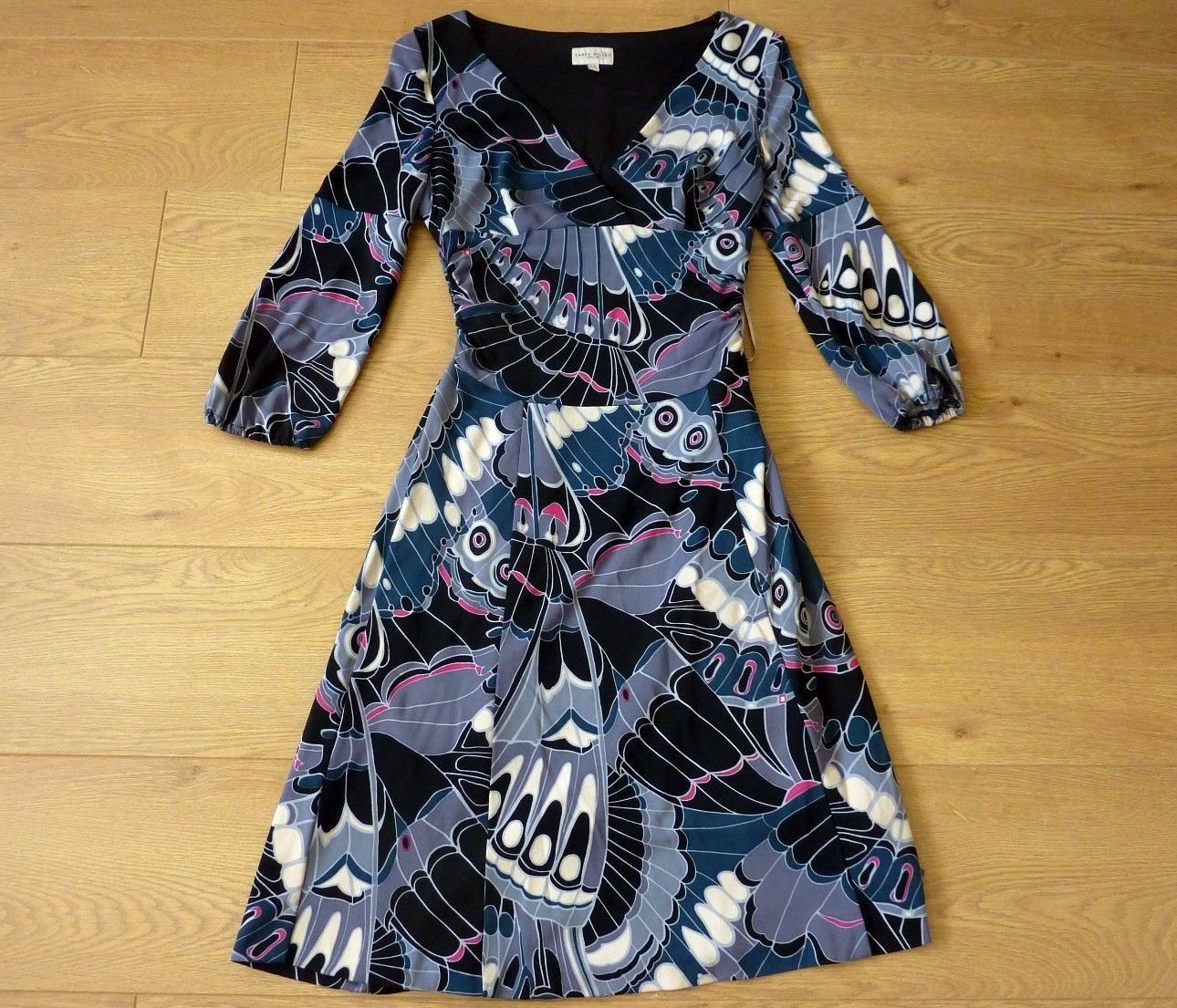 KAREN MILLEN Ladies Butterfly Pattern Stretchy Dress Größe UK 10 EU 38 US 6 KAREN MILLEN Ladies Butterfly Pattern Stretchy Dress Größe UK 10 EU 38 US 6