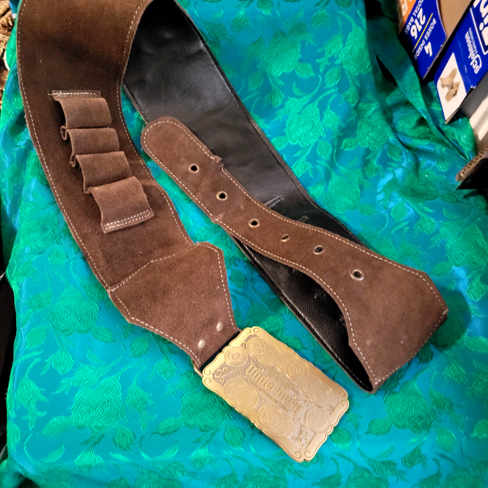 Underberg Bitters: Leather Suede Gun Belt + Buckle / Bottle Holder Bandolier Sm