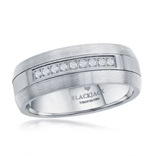 Brushed & Polished 8mm Tungsten & CZ Ring