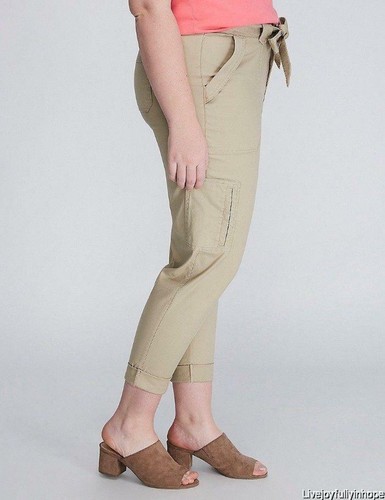 Khaki CARGO POCKET Tie Belted Capris 