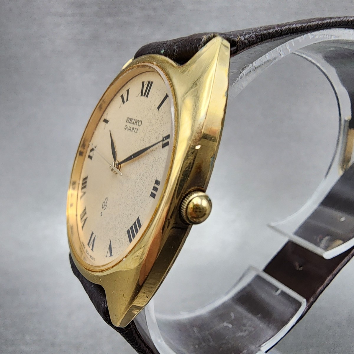 Seiko Watch Men 32mm Champagne Dial Gold Plated Round 7830-8000
