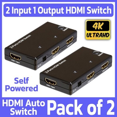2 Pack HDMI Switch 2 In 1 Out 4K 2K Ultra HD 3D HDMI Hub HDMI Auto-Switcher