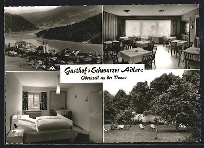 Postcard Obernzell on the Danube, Gasthof Schwarzer Adler, view from the Vogelsc 