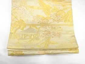 7761872: JAPANESE KIMONO / ANTIQUE FUKURO OBI / SILK / WOVEN SCENERY