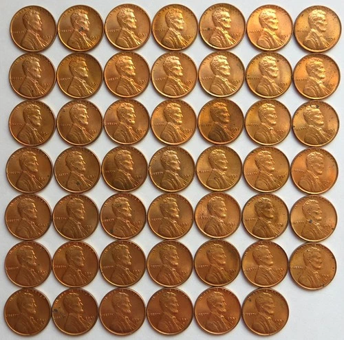 1951-D Lincoln Wheat Cent Roll Of 48 Uncirculated RB With Issues Spotting/Toning
