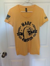 Womens Oscar Mike Apparel Made In USA Bald Eagle Patriotic Tshirt Large Yellow