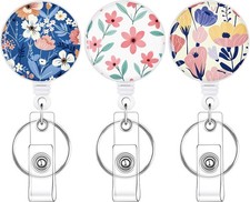 3 Pack Badge Reels Retractable Badge Clip with Key Ring Retractable Badge