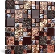Glass Mosaic Tile 12x12 Sheet Rose Gold Brown Metallic Textured 4 Boxes