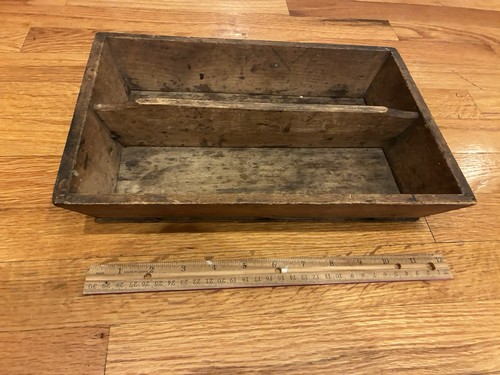 ANTIQUE HANDMADE SMALL WOODEN TOOL CADDY ORGANIZER - TOOL TRAY
