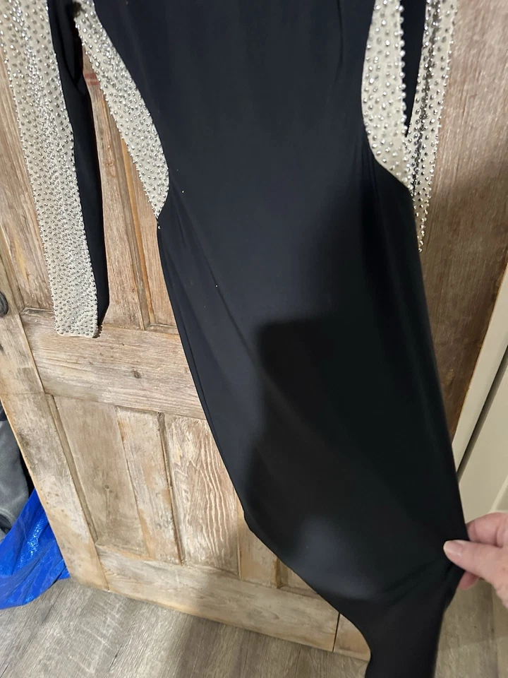 Vestido de mujer Xscape talla 4 con cuentas manga larga negro ilusión malla jersey Foto 4 de 4