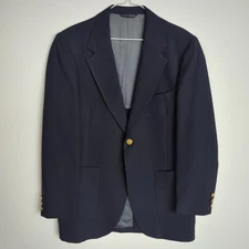 ANDERSON-LITTLE TOWN&COUNTRY Vtg 80s Solid Blue BLAZER SUIT COAT JACKET 42R
