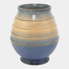 Roseville Futura 1928 Vintage Art Deco Pottery Blue Tan Stepped Egg Vase 424-7