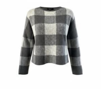 Max Mara Weekend M Gray Sweater Wool Alpaca Handknit Buffalo Check Plaid Crop