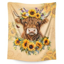 Girls Women Highland Cow Blanket, Sunflower Throw Blankets for Daughter Mom S...