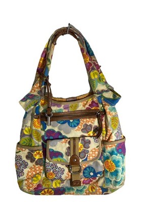 FOSSIL Women's Floral Leather & Canvas Hobo Shoulder Bag/Tote Big Handbag W Key