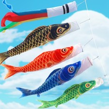 OKBABY Koinobori (Carp Streamer) with 4 Carp and Five-Colored Streamers (6m, 5m,