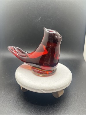 Vintage Leo Ward 1988 Signed Art Glass Red Cardinal of Love Glass Bird Figurine