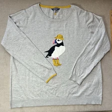 Joules Puffin Grey Knit Sweater with Yellow Trim Sz US 16