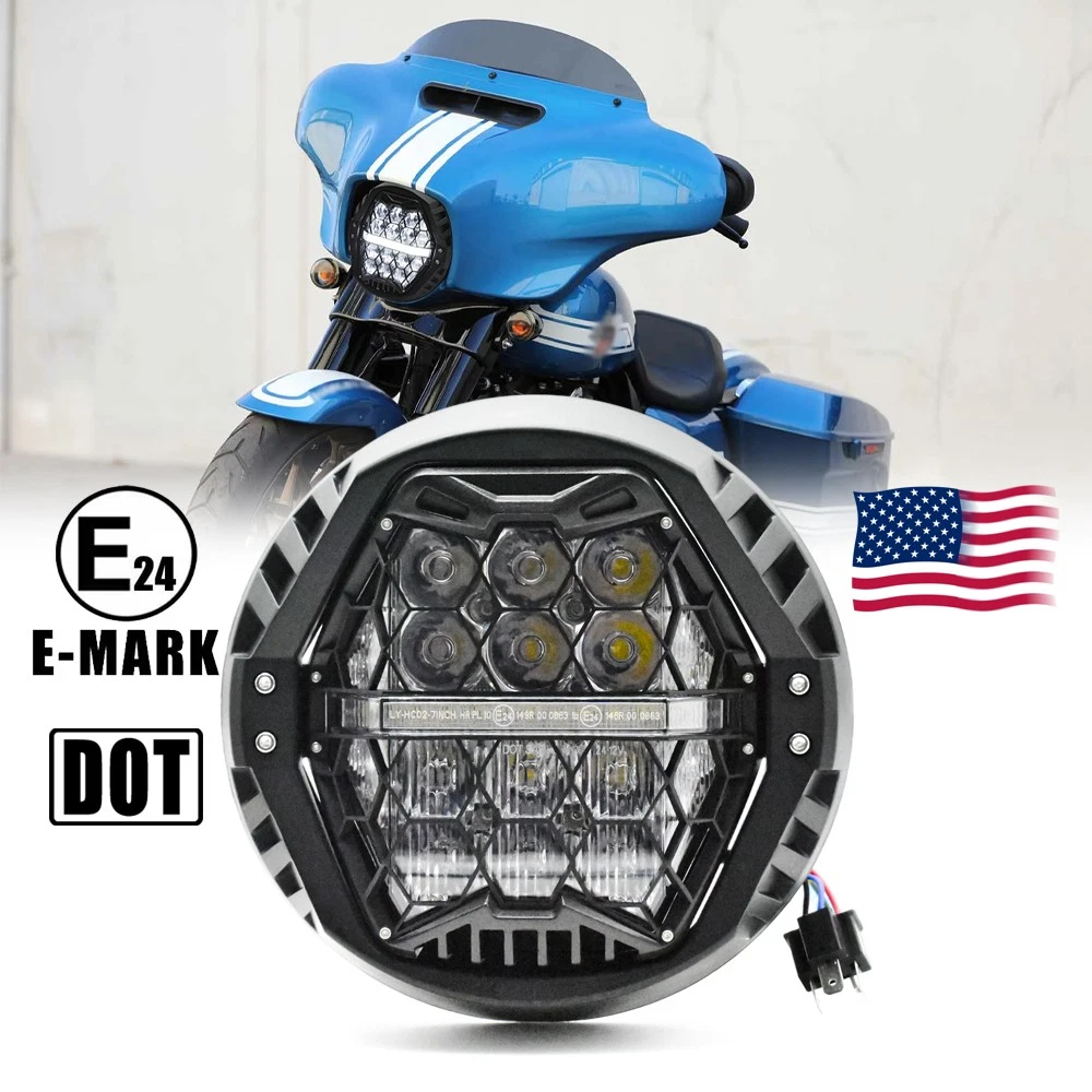 Faro LED De 7" Con DRL, Señal De Giro Y Halo Angel Eye Para Harley Street Glide