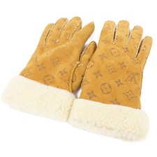 LOUIS VUITTON Gon Monogram Shearling Gloves 7.5 M70480 gloves lambskin 103854