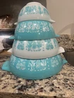 Vintage Set 4 Pyrex Amish Butterprint Cinderella Mixing Nesting Bowls  Turquoise